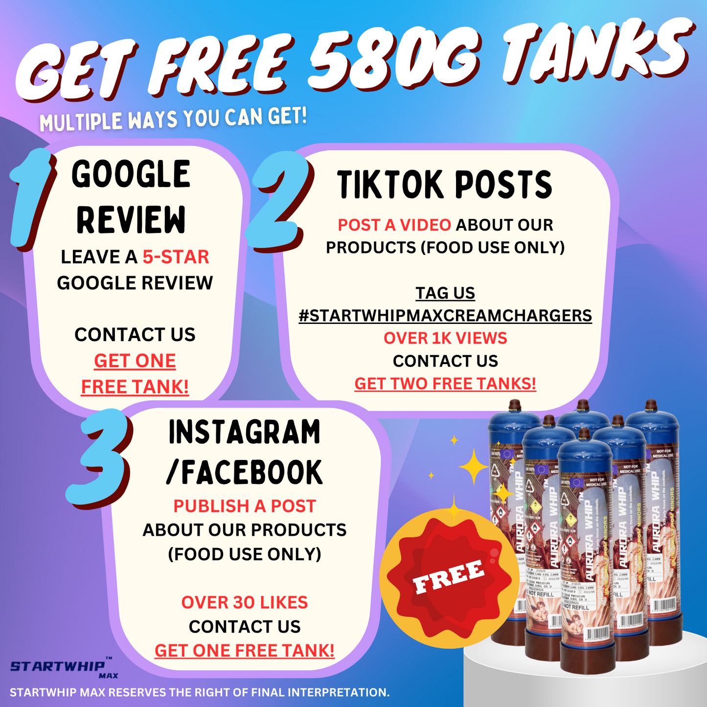 Free 580g tanks