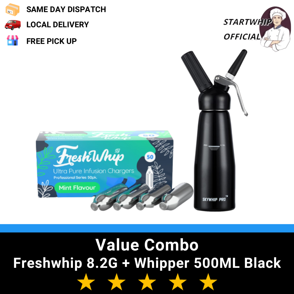 FreshWhip Cream Chargers Whipped 8.2G N20 + 0.5L Dispenser Black