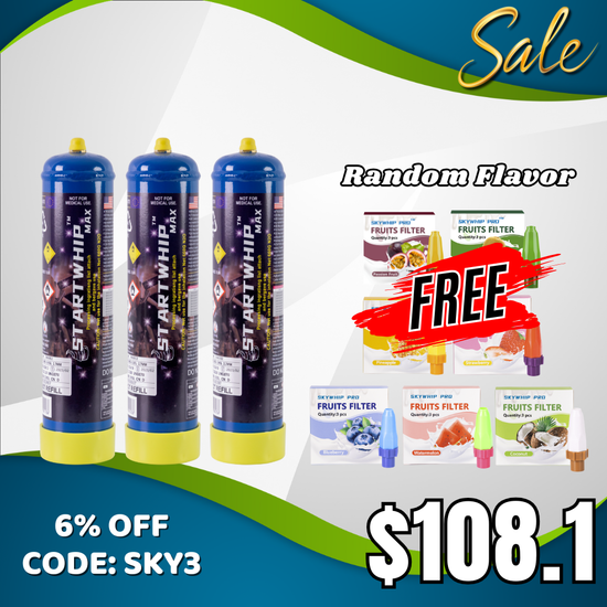 Hot Sale - 3 tanks Cream Chargers N2O Startwhip Max 660G + 1 Box Free Flavoured Silent Nozzles