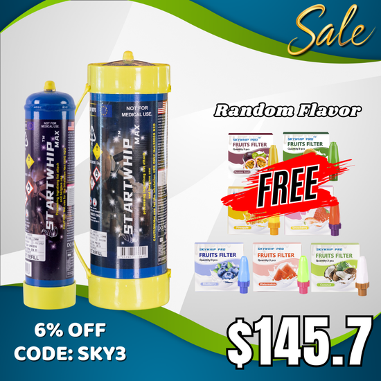 Hot Sale - 1 X Startwhip Max 3.3L XL + 1 X 660g Cream Chargers + Free Flavoured Nozzles