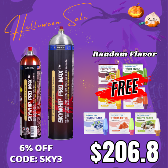 Hot Sale - 1 Skywhip Pro Max 3.3L XL + 1 X 640g Aluminum Cream Chargers + Free Flavoured Nozzles