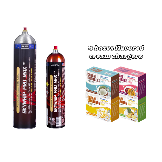 Hot Sale - 1 X 3.3L XL + 1 X 640g Skywhip Pro Max Aluminum Tank + Free Flavored Cream Chargers