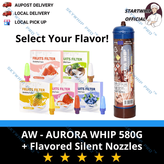 [6% off code: SKY3] AW - Aurora Whip 580g Cream Chargers + Flavored Silent Nozzles