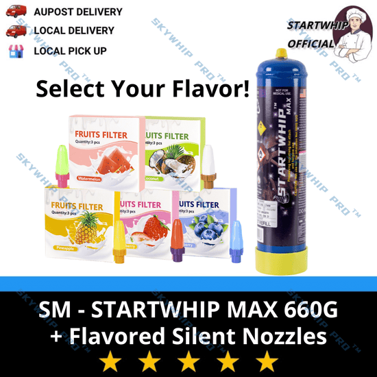 [6% off code: SKY3] SM - Startwhip Max 660g Cream Chargers + Flavored Silent Nozzles